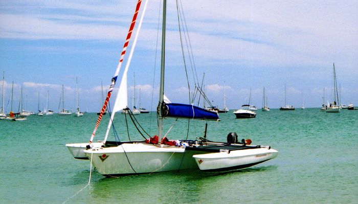 Note how far from the beach the keel boats have to anchor.