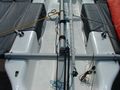 Temporary shrouds remain taught when mast is lowered.